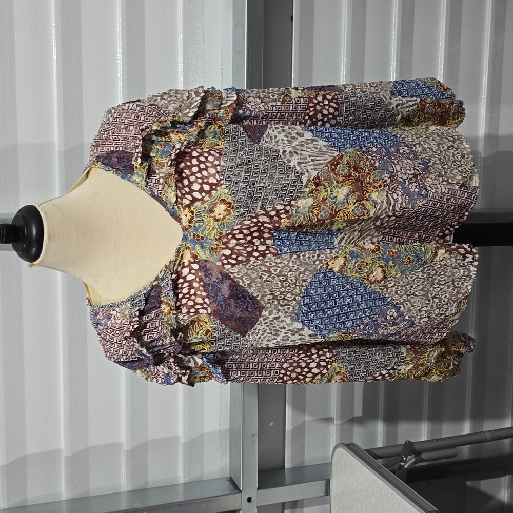 Cupio‎ Women’s Multicolor Patchwork Print Blouse … - image 2